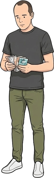 Ian counting a wad of banknotes.